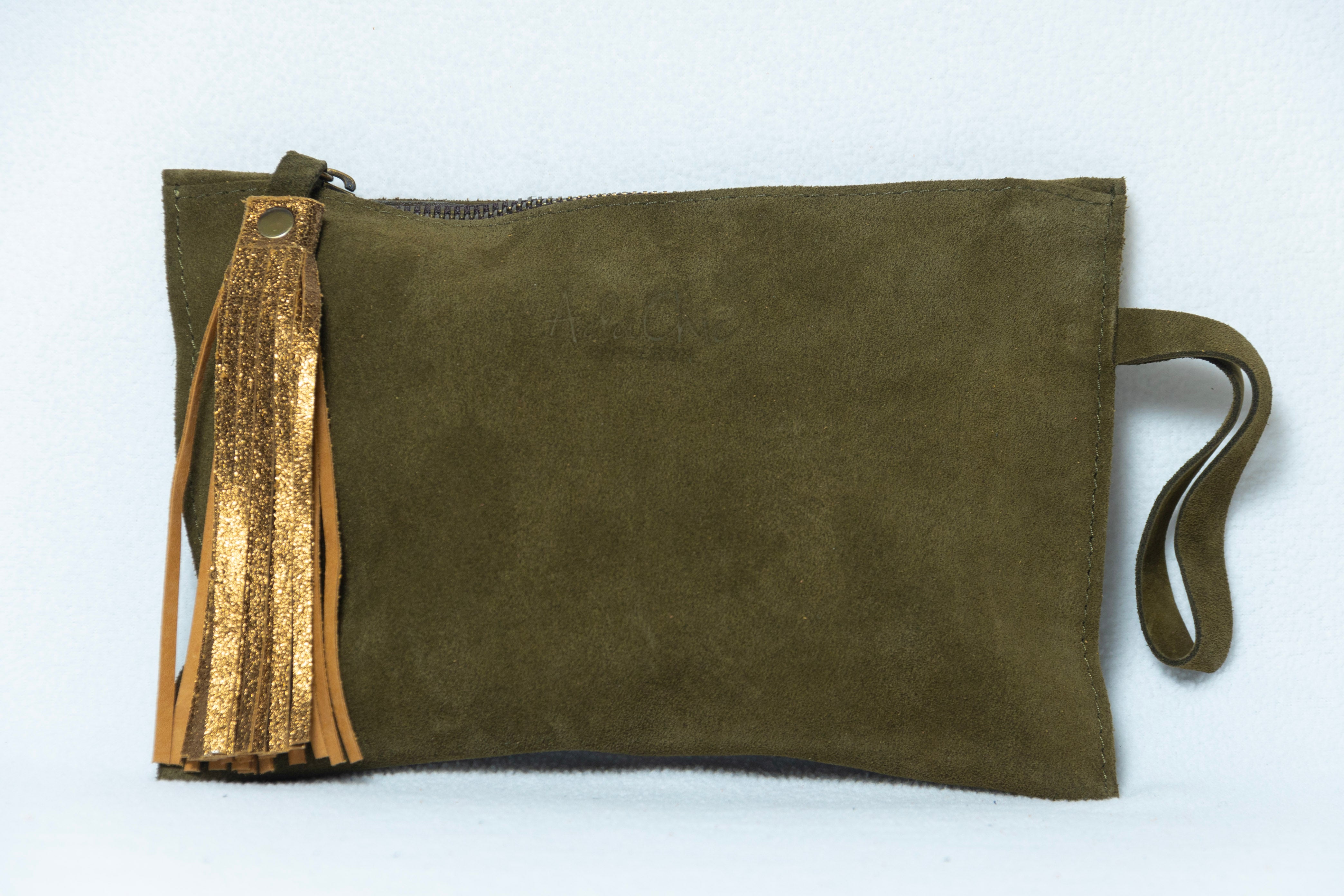 Ada Fall Wristlet  Olive with metallic tassel