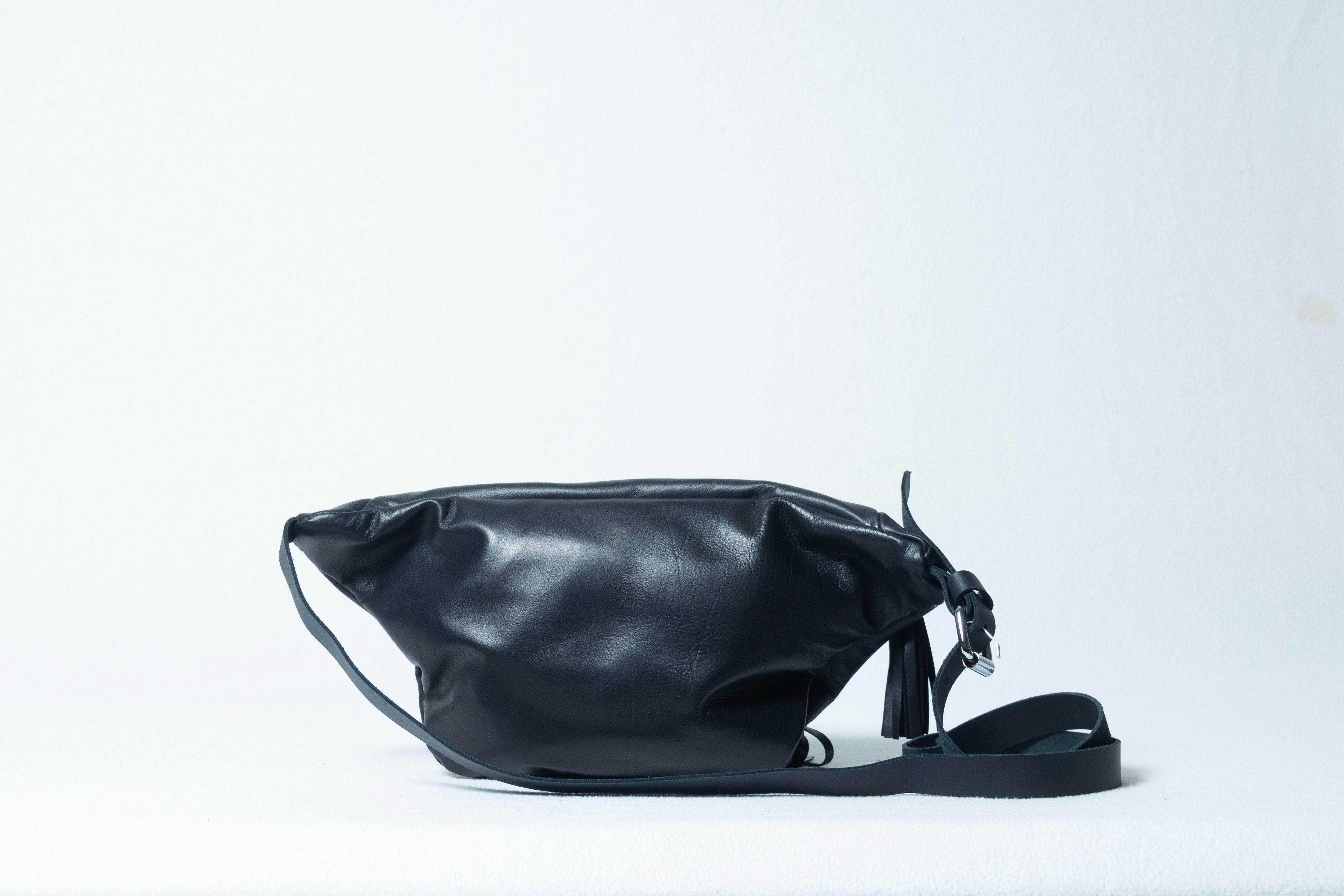 Ada Sustainable Black Double zipper Leather Fanny Pack