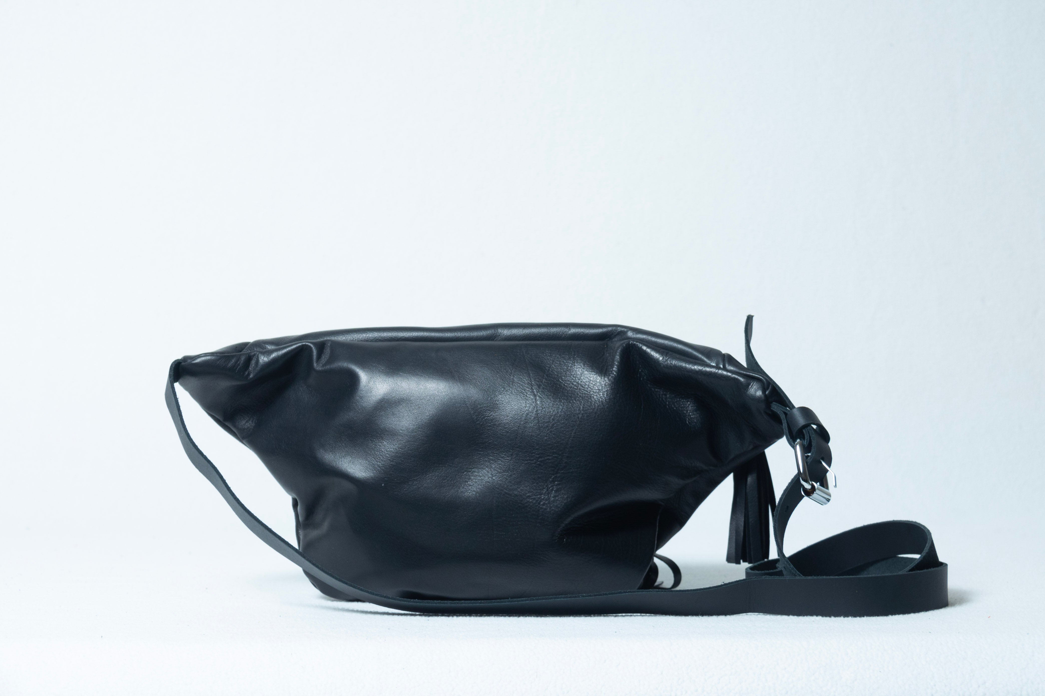 Ada Sustainable Black Double zipper Leather Fanny Pack