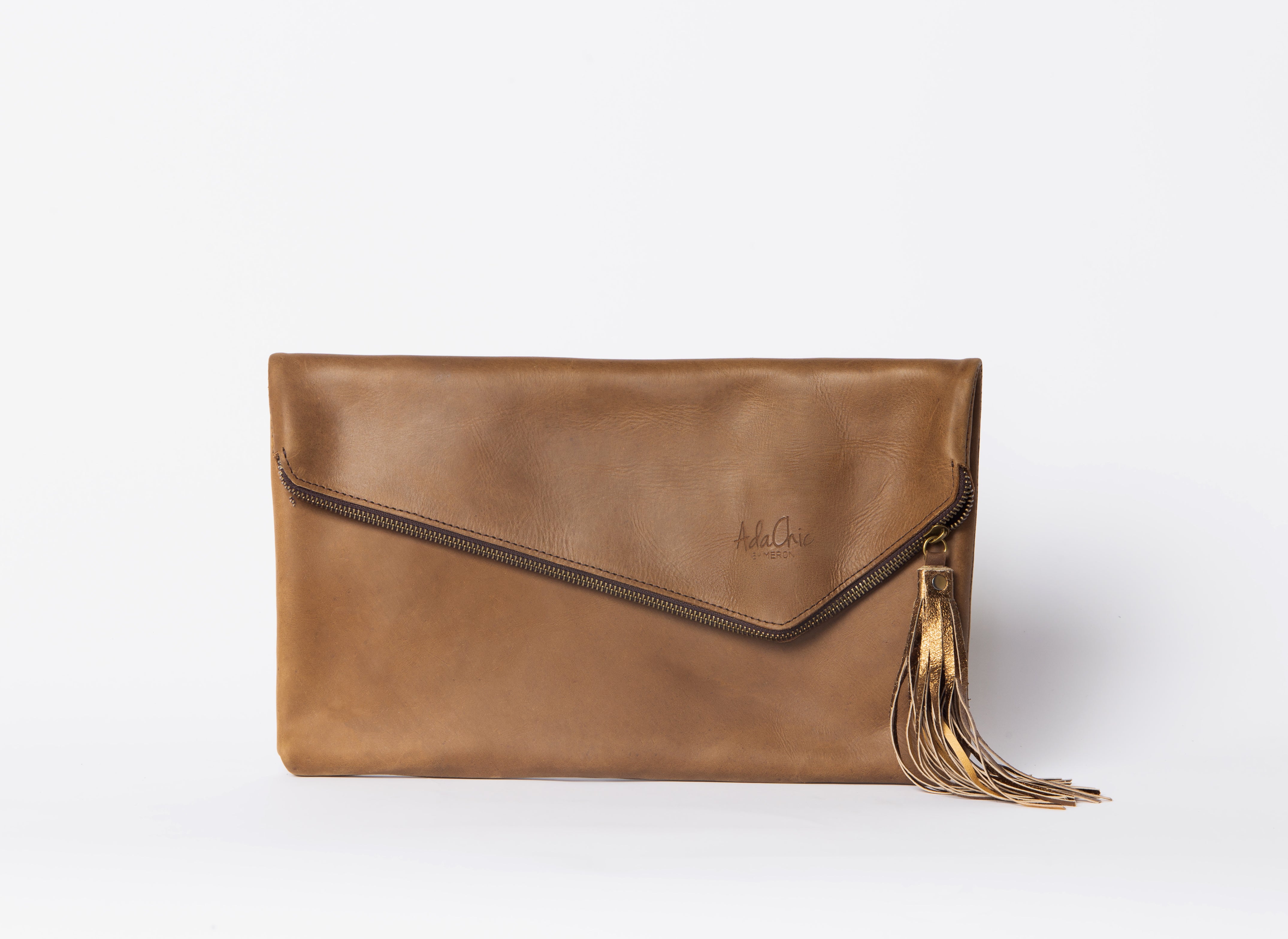 Mila Leather Clutch with Metallic Tassle