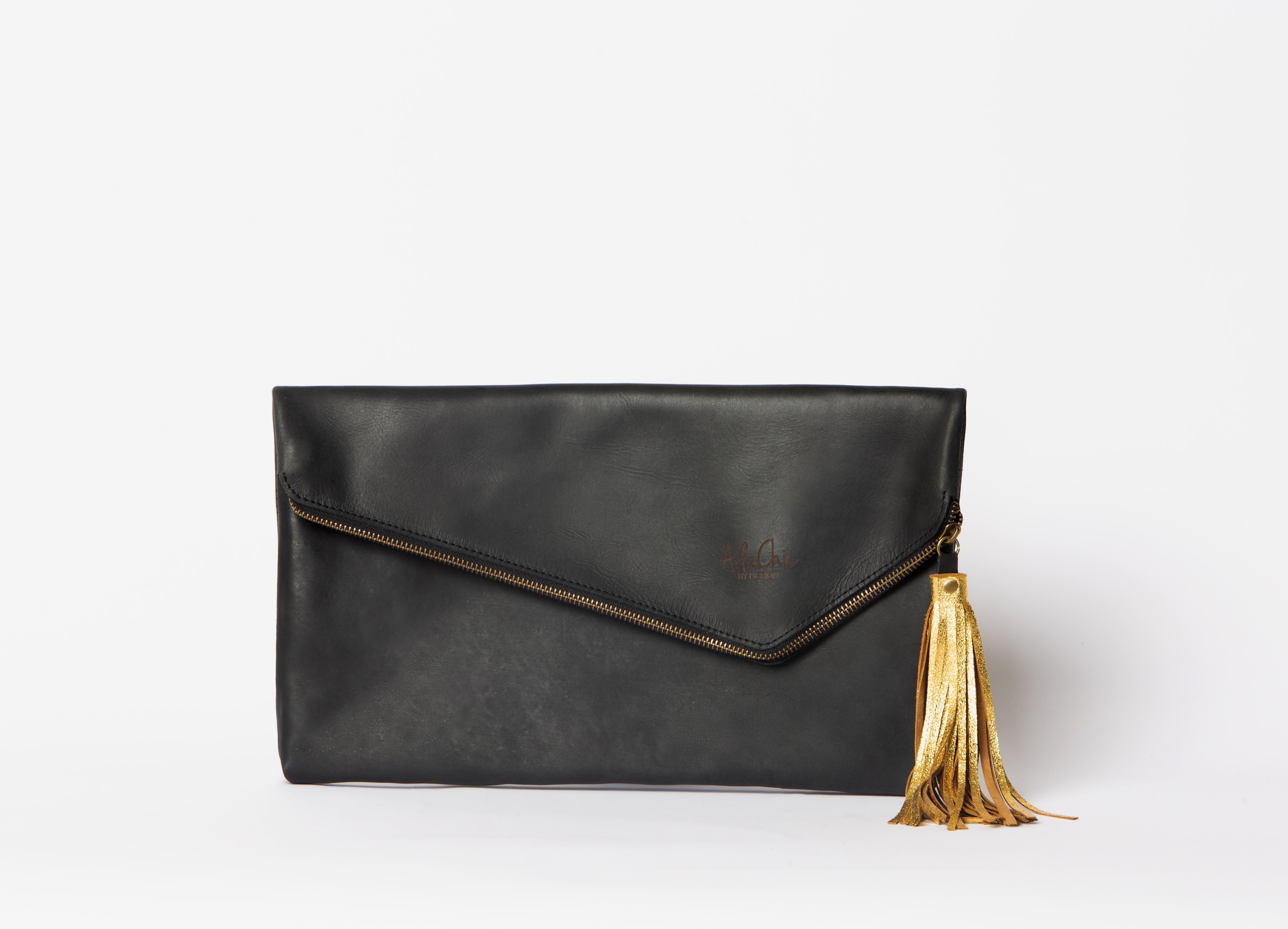 Mila Leather Clutch with Metallic Tassle